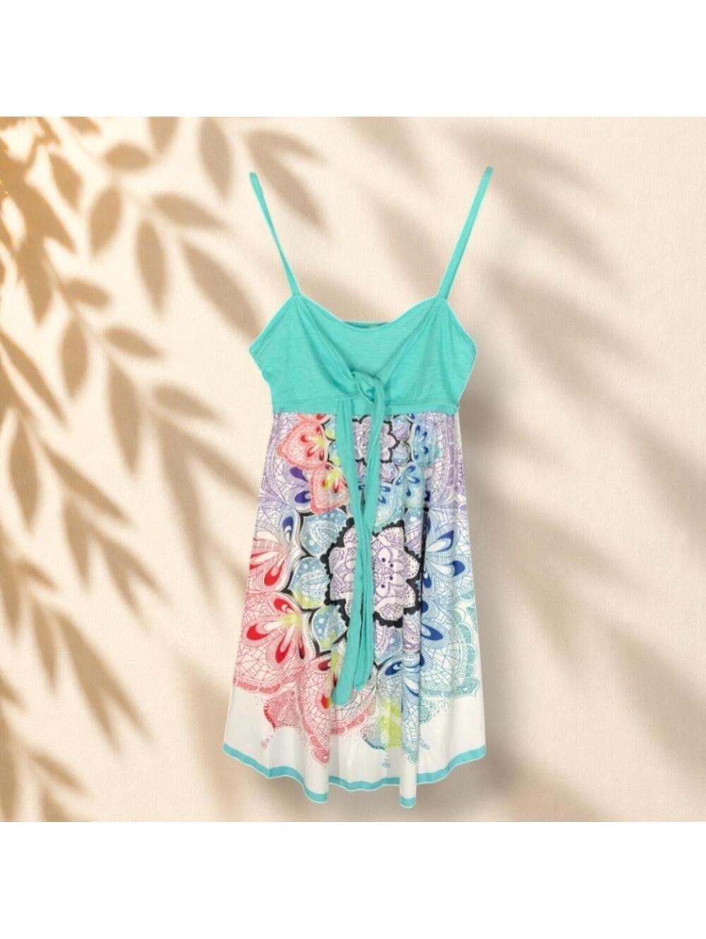 New Dressfo Dress Women L Large Blue Floral Sheath Midi V-Neck Belted Sleeveless